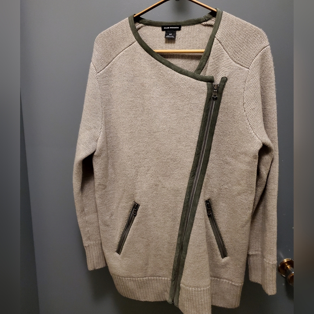 Club Monaco Women's Wool Moto Style Zip Front Cardigan Jacket Size Small
